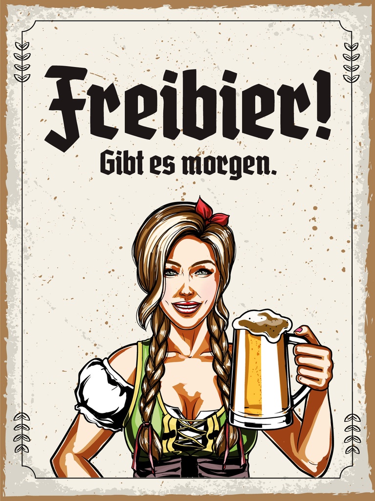 [LA-1813034] Blechschild 40x30 cm Freibier gibt es morgen weißes