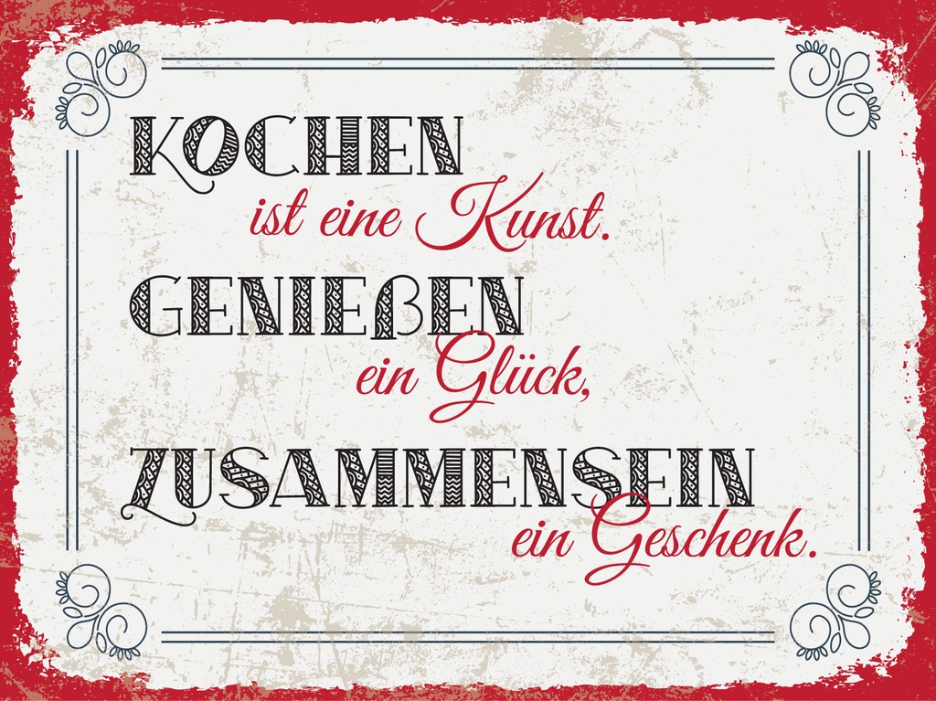 [LA-1813099] Blechschild 30x40 cm Kochen ist eine Kunst Zusammensein ein Geschenk