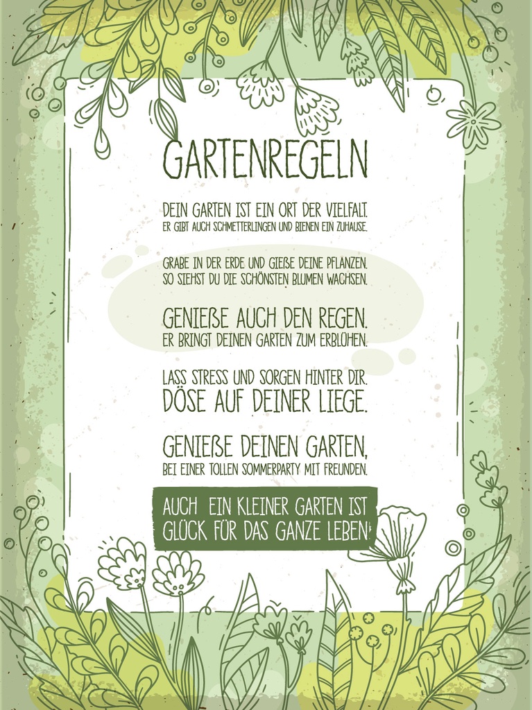 [LA-1813121] Blechschild 40x30 cm Gartenregeln auch kleiner Garten ist Glück