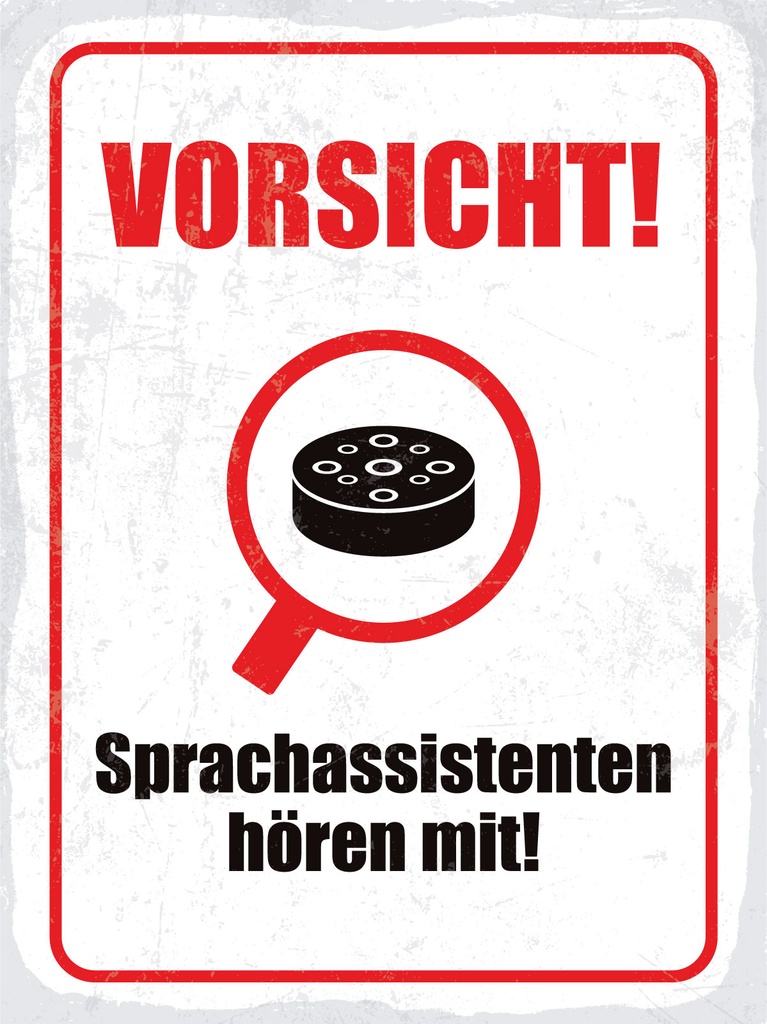 [LA-1813234] Blechschild 40x30 cm Vorsicht Sprachassistenten hören mit