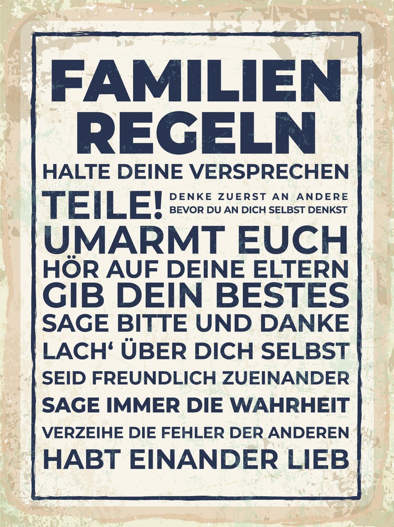 [LA-1813236] Blechschild 40x30 cm Familien Regeln