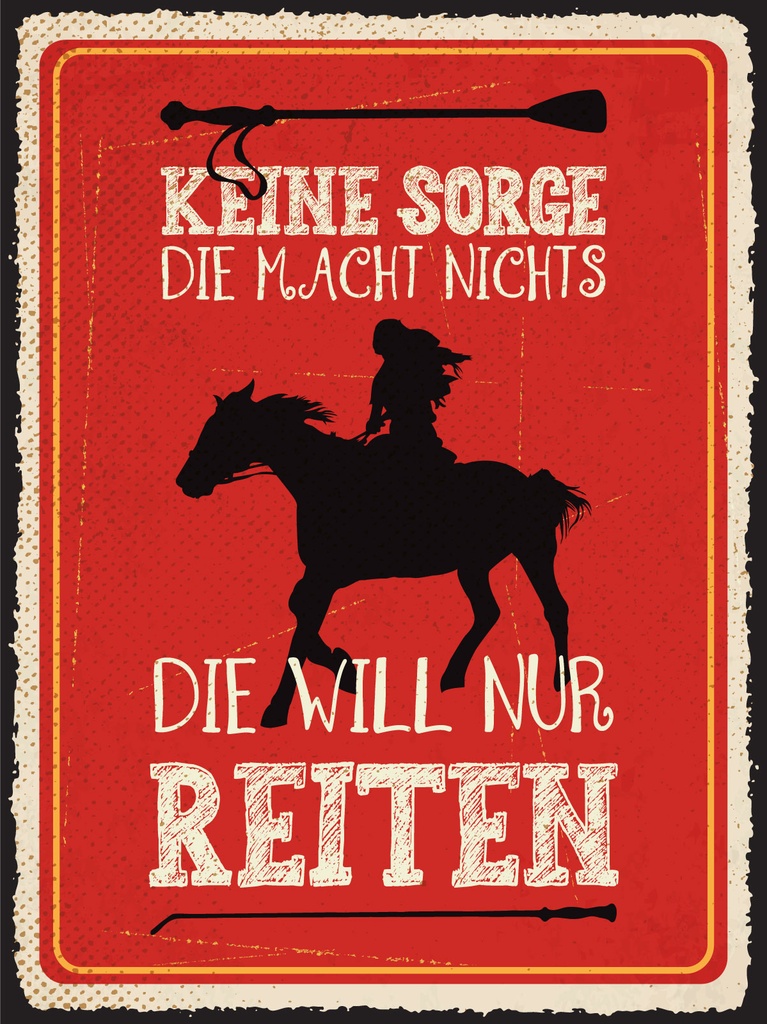 [LA-1813280] Blechschild 40x30 cm Die will nur reiten Reiterin mit Pferd