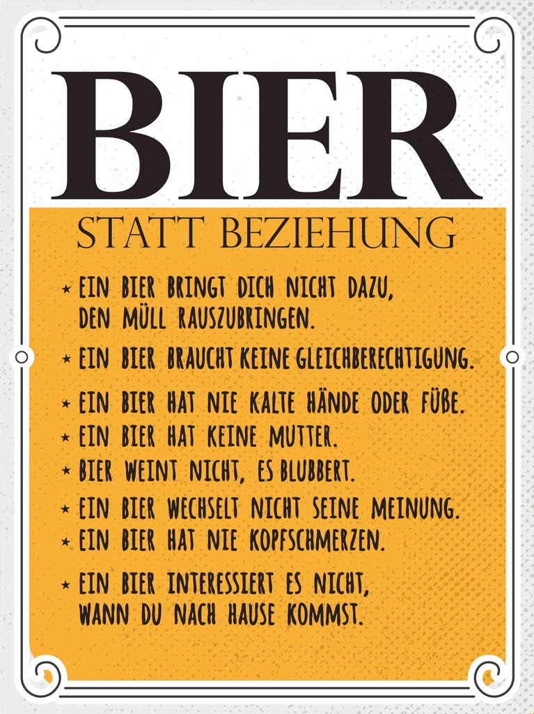[LA-1813283] Blechschild 40x30 cm Bier statt Beziehung 8 Gründe