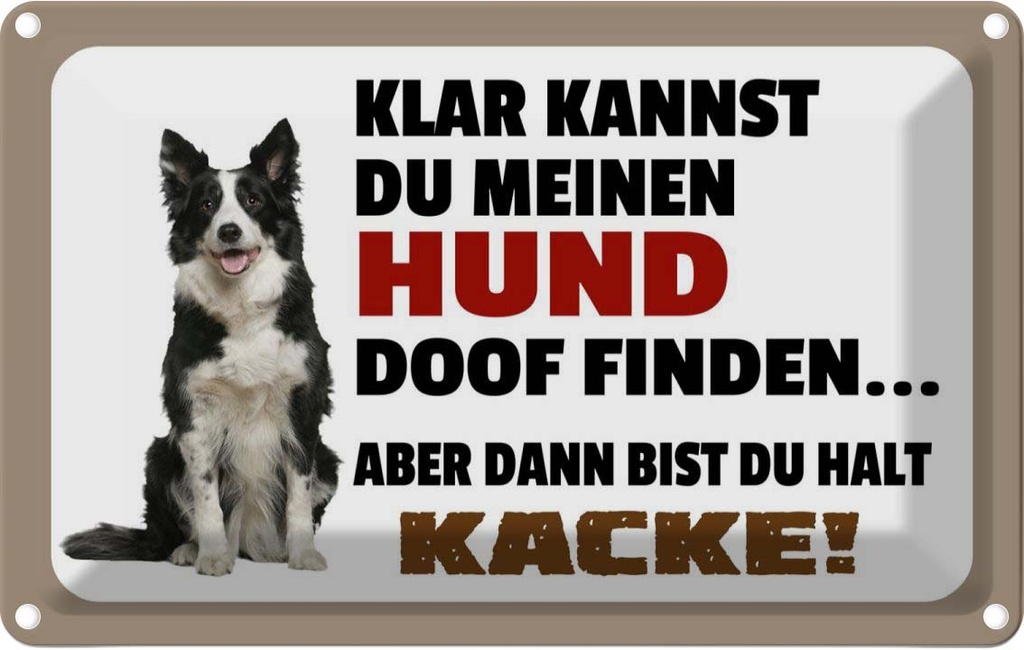 [LA-112499-1812] Blechschild 12x18 cm klar kannst du Hund doof finden Spruch Zitat