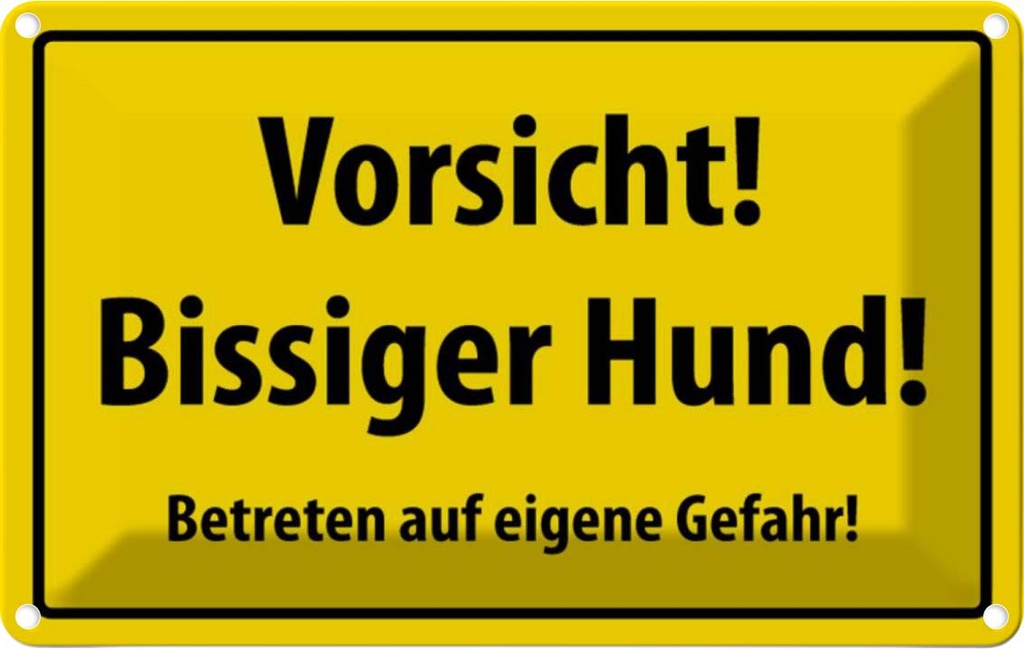 [LA-111677-2030] Blechschild 20x30 cm Warn Vorsicht bissiger Hund Warnschild Hinweisschild Sicherheit