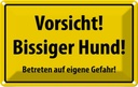 Blechschild 20x30 cm Warn Vorsicht bissiger Hund Warnschild Hinweisschild Sicherheit