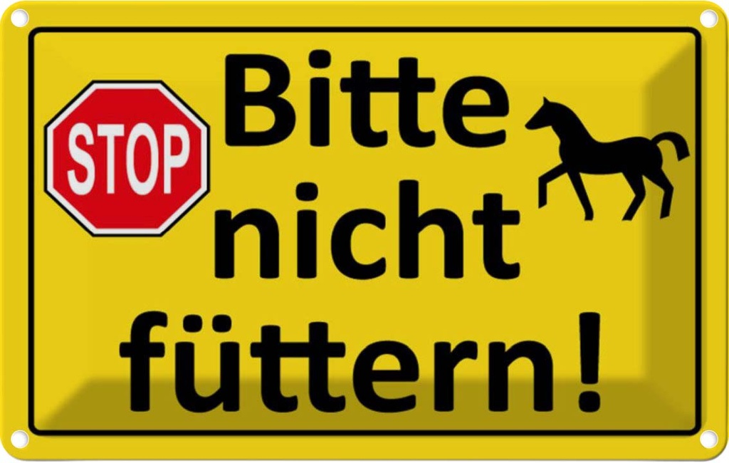 [LA-111704-2030] Blechschild 20x30 cm Stop Bitte nicht füttern Pferd Warnschild Hinweisschild Sicherheit Vorsicht