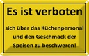 Blechschild 20x30 cm Verboten über Küchenpersonal Warnschild Hinweisschild Sicherheit Vorsicht