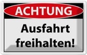 Blechschild 20x30 cm Achtung Ausfahrt freihalten Warnschild Hinweisschild Sicherheit Vorsicht