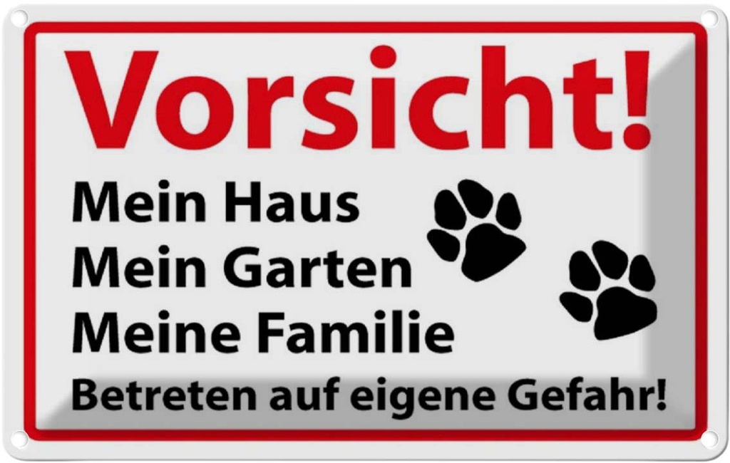 [LA-111727-2030] Blechschild 20x30 cm Vorsicht Mein Haus Garten Warnschild Hinweisschild Sicherheit