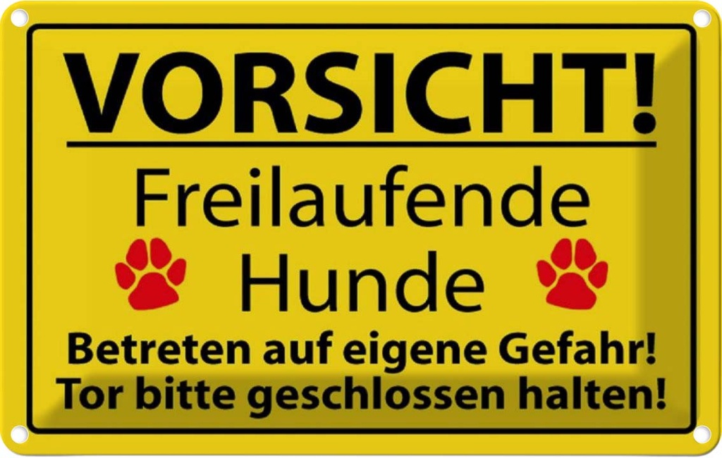 [LA-111728-2030] Blechschild 20x30 cm Vorsicht Freilaufende Hunde Warnschild Hinweisschild Sicherheit