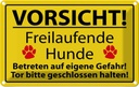 Blechschild 20x30 cm Vorsicht Freilaufende Hunde Warnschild Hinweisschild Sicherheit