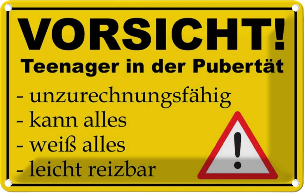 [LA-111744-2030] Blechschild 20x30 cm Vorsicht Teenager Teens Spruch Zitat in Pubertät Witz Humor Lustig Spaß Kids Kinder