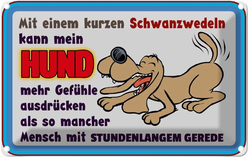 [LA-112514-1812] Blechschild 12x18 cm mit kurzem Schwanzwedeln Hund Tier Haustier
