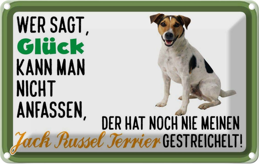 [LA-112529-1812] Blechschild 12x18 cm Glück Jack Russel Terrier Hund Tier Haustier