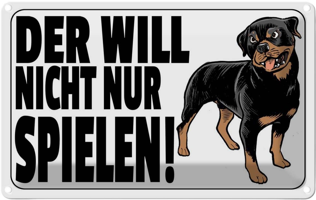 [LA-112540-1812] Blechschild 12x18 cm Hund will nicht nur spielen Tier Haustier