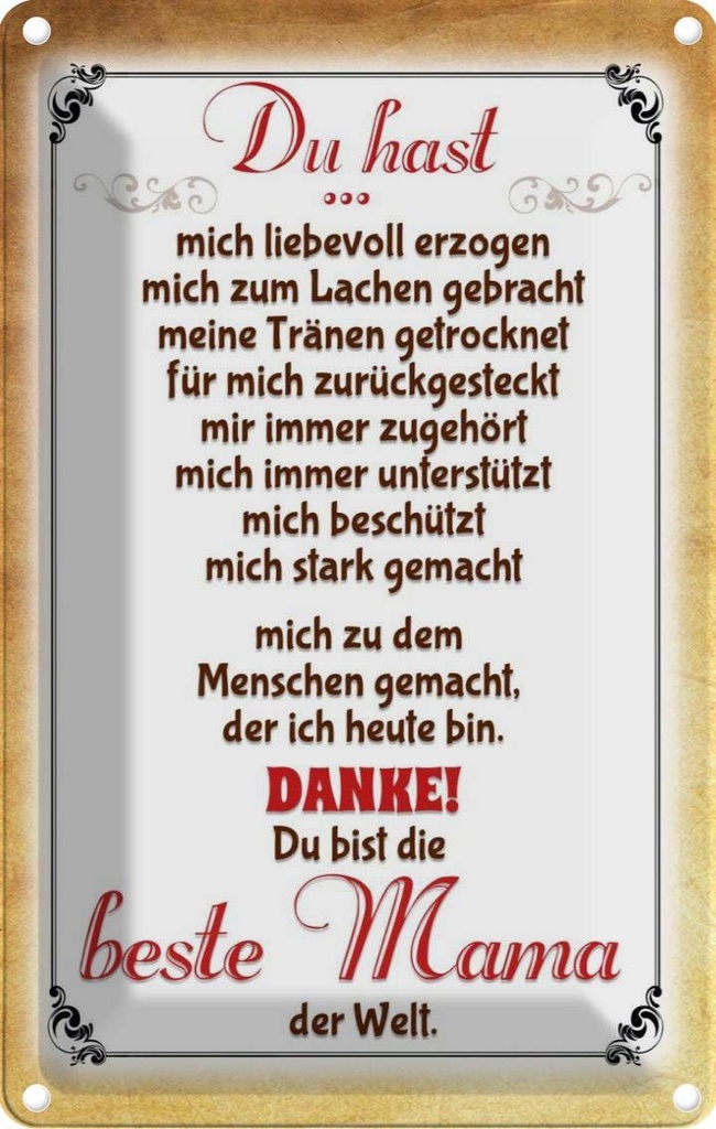[LA-112549-1812] Blechschild 18x12 cm Danke du bis die Beste Mama Männer Frauen Spruch Zitat
