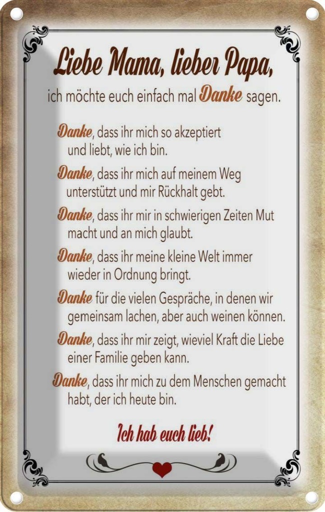 [LA-112552-1812] Blechschild 18x12 cm Mama Papa hab euch lieb danke Familie Freunde
