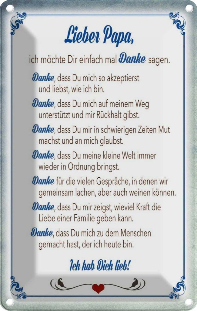 [LA-112554-1812] Blechschild 18x12 cm lieber PapaIch hab dich lieb Liebe