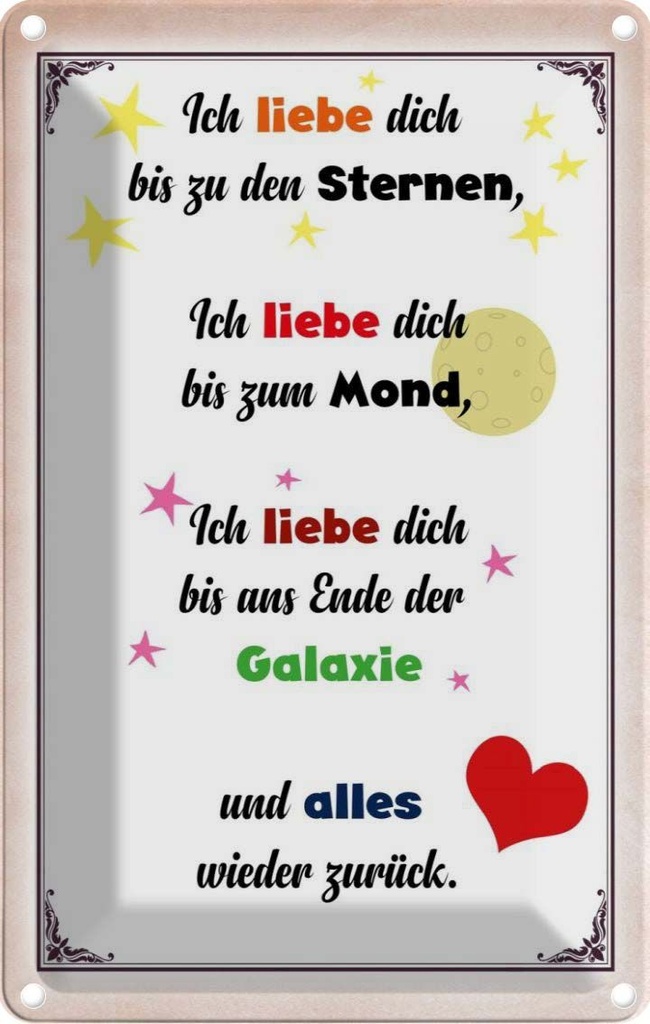 [LA-112556-1812] Blechschild 18x12 cm ich iebe dich bis zu den Sternen Spruch Zitat