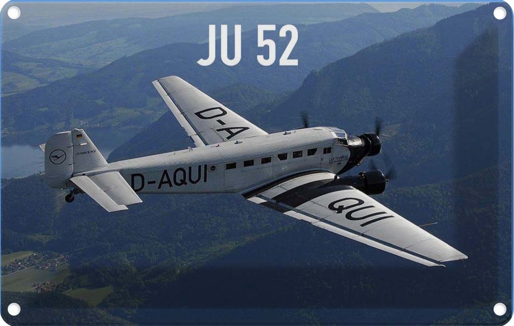 [LA-112577-1812] Blechschild 12x18 cm Flugzeug JU 52 in der Luft Dekoration Flugzeuge
