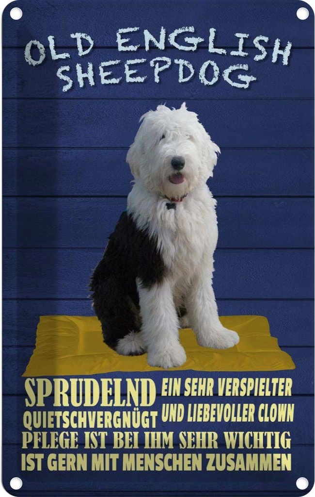 [LA-112600-1812] Blechschild 18x12 cm Old English Sheepdog Hund Tier Haustier