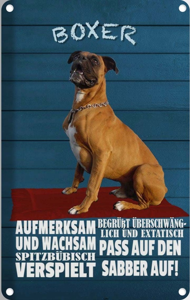 [LA-112619-1812] Blechschild 18x12 cm Boxer Hund aufmerksam wachsam Tier Haustier