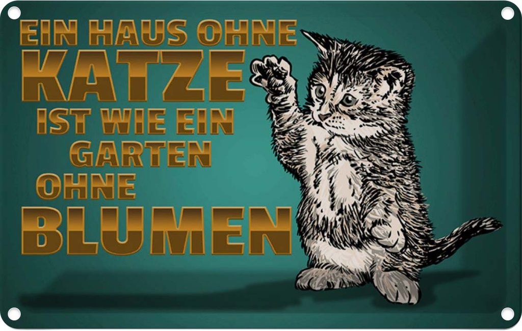 [LA-111991-2030] Blechschild 20x30 cm Haus ohne Katze Garten Blumen Spruch Zitat