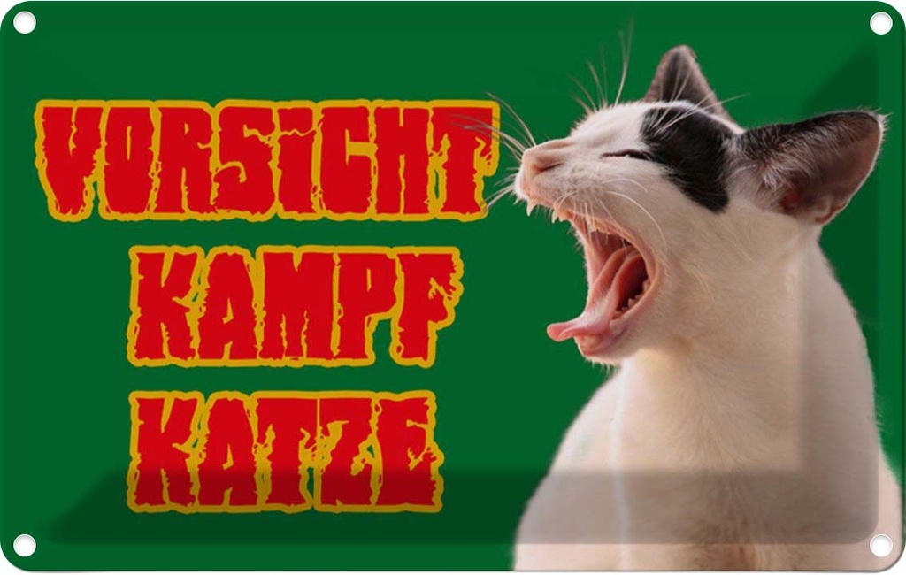 [LA-111994-2030] Blechschild 20x30 cm Vorsicht Kampfkatze grün Warnschild Hinweisschild Sicherheit