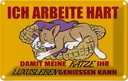 Blechschild 20x30 cm Arbeite damit Katze Luxusleben hat