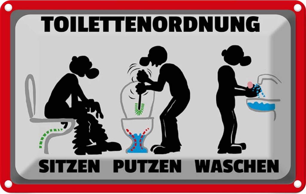 [LA-112077-2030] Blechschild 20x30 cm Toilettenordnung sitzen putzen Warnschild Hinweisschild Sicherheit Vorsicht