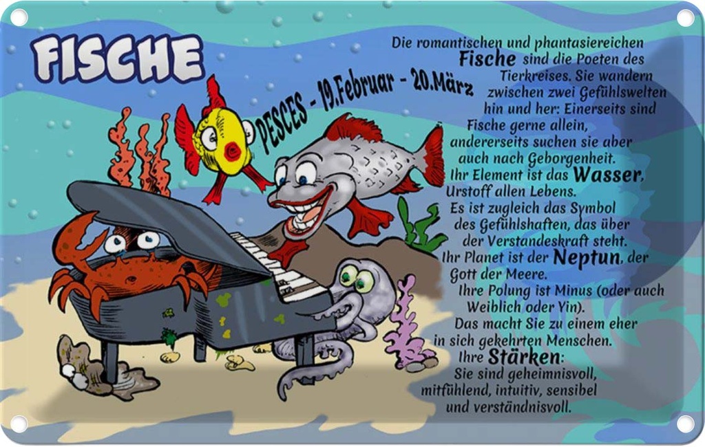 [LA-112149-2030] Blechschild 20x30 cm Sternzeichen Fische 19 Februar 20 März Dekoration Astrologie
