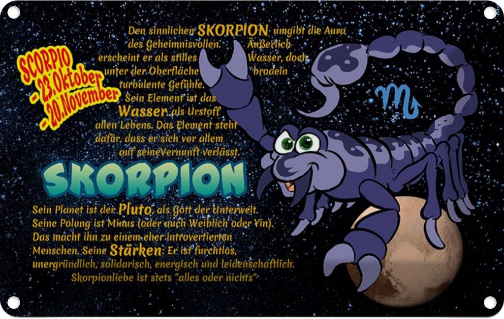 [LA-112153-2030] Blechschild 20x30 cm Sternzeichen Skorpion Planet Stärke Dekoration Astrologie