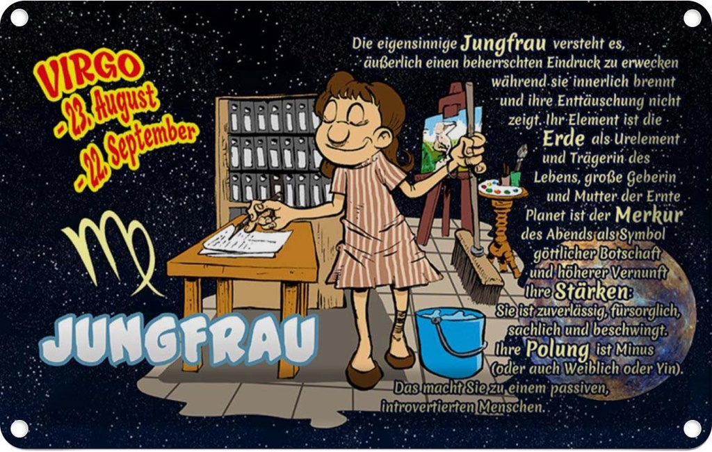 [LA-112154-2030] Blechschild 20x30 cm Sternzeichen Jungfrau Planet Merkur Dekoration Astrologie