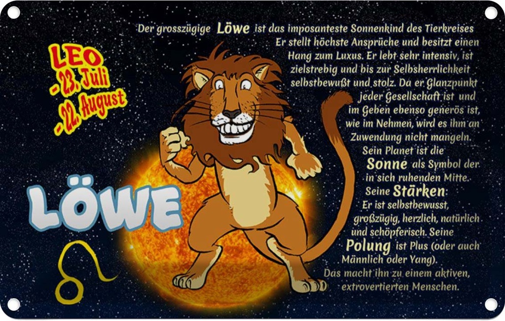 [LA-112157-2030] Blechschild 20x30 cm Sternzeichen Löwe Planet Sonne Dekoration Astrologie