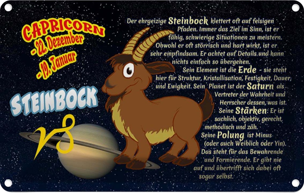 [LA-112160-2030] Blechschild 20x30 cm Sternzeichen Steinbock Planet Saturn Dekoration Astrologie