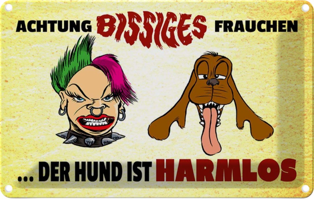 [LA-112176-2030] Blechschild 20x30 cm Achtung bissiges Frauchen Hund Witz Humor Lustig Spaß
