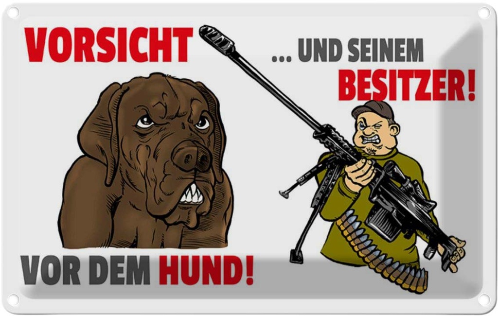 [LA-112180-2030] Blechschild 20x30 cm Vorsicht vor Hund und Besitzer Tier Haustier