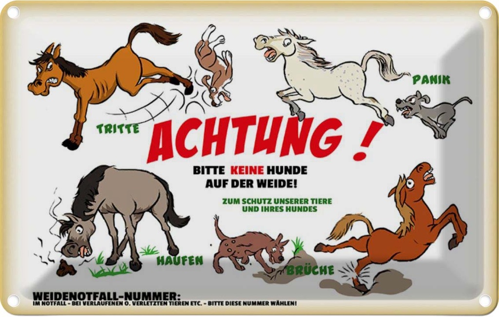 [LA-112216-2030] Blechschild 20x30 cm Achtung keine Hunde auf Weide Warnschild Hinweisschild Sicherheit Vorsicht