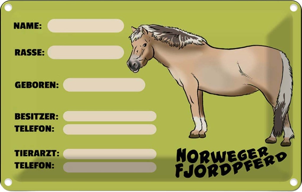 [LA-112223-2030] Blechschild 20x30 cm Pferd Norweger Fjordpferd Angaben Name Tier Haustier