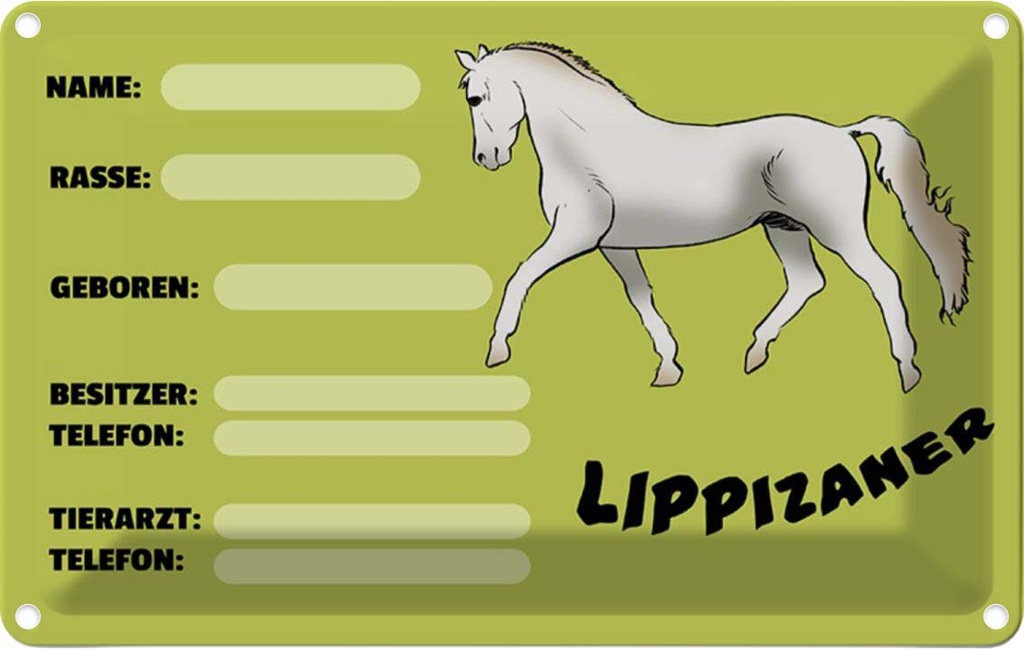 [LA-112241-2030] Blechschild 20x30 cm Pferd Lippizaner Angaben Name Besitzer Tier Haustier