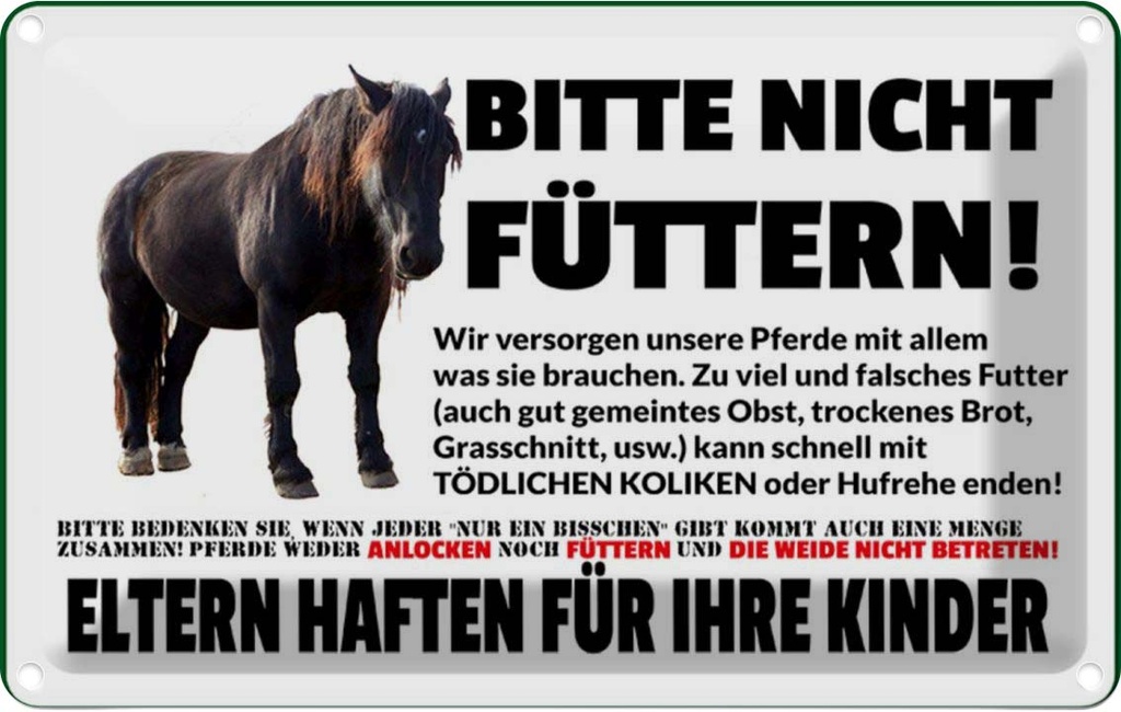 [LA-112251-2030] Blechschild 20x30 cm Pferd bitte nicht füttern Eltern haften Warnschild Hinweisschild Sicherheit Vorsicht