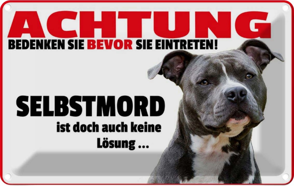 [LA-112279-2030] Blechschild 20x30 cm Achtung bedenken eintreten Hund Witz Humor Lustig Spaß