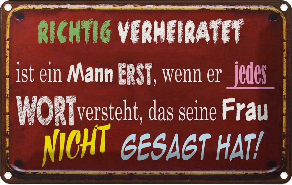 [LA-112321-2030] Blechschild 20x30 cm Achtung Verheiratet ist Mann Warnschild Hinweisschild Sicherheit Vorsicht