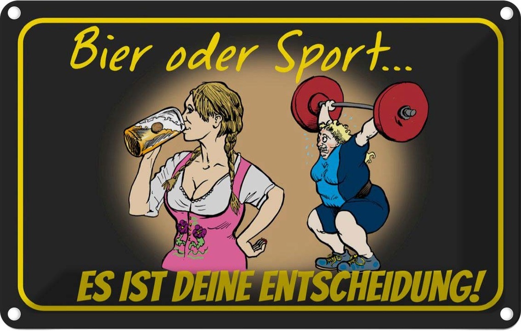 [LA-112399-2030] Blechschild 20x30 cm Pinup Bier oder Sport Entscheidung Pin Up Spruch Zitat
