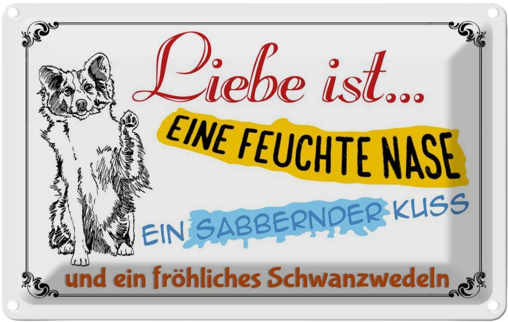 [LA-112498-2030] Blechschild 20x30 cm Liebe ist eine feuchte Nase Kuss Spruch Zitat