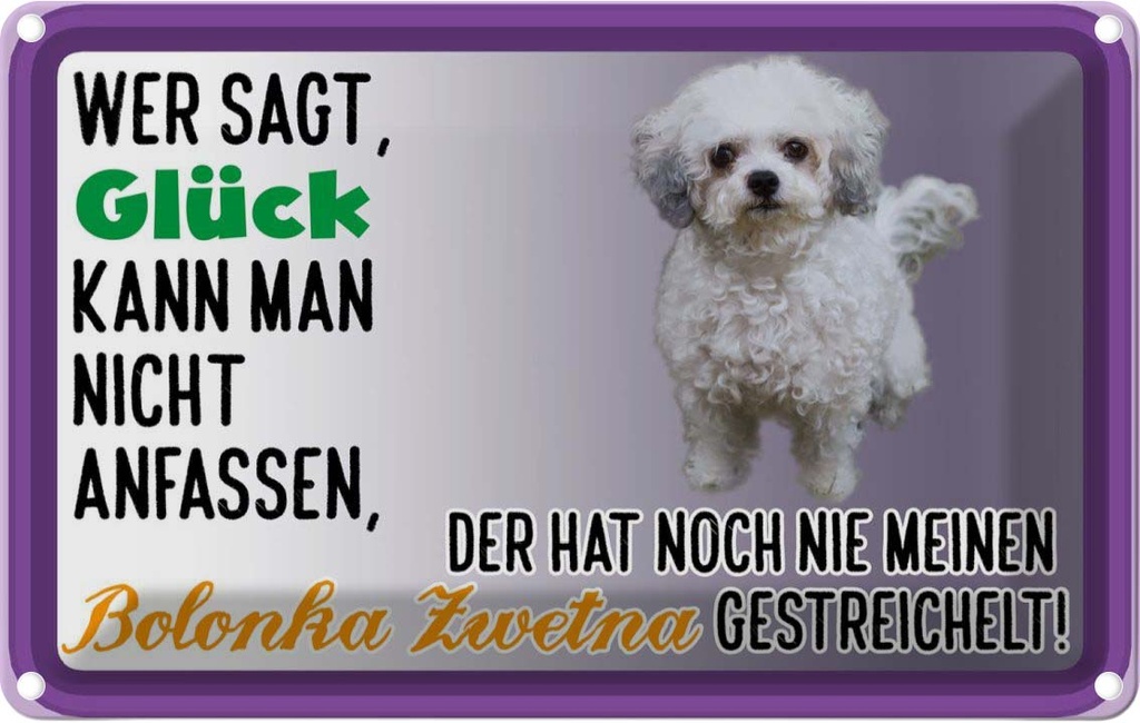 [LA-112525-2030] Blechschild 20x30 cm Glück anfassen Bolonka Zwetna Dekoration Hund