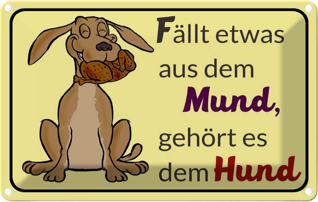 [LA-112543-2030] Blechschild 20x30 cm fällt aus Mund gehört dem Hund Tier Haustier