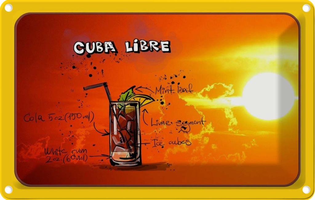 [LA-112562-2030] Blechschild 20x30 cm Cuba Libre Sonne Cocktail Essen Trinken