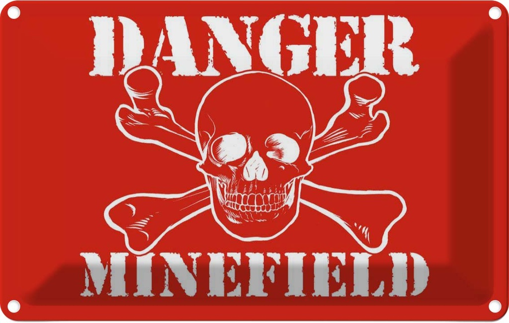 [LA-112591-2030] Blechschild 20x30 cm Danger Minefield Schädel Warnschild Hinweisschild Sicherheit Vorsicht